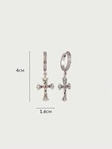 Glisma 18K镀金一对，纹理金属质感，镶嵌水钻和立方氧化锆，十字架设计耳环，适合派对、休闲、音乐会/节日、夜店、可爱、奢华、婚礼、假日、度假、露营、Y2K风格、送给妈妈、女性、女孩、秋季、冬季、节日、假日、度假、复古、万圣节、哥特/哥特风、串珠、西部珠宝、金属/纹理、宝石、秋冬季、送给妈妈/女性/女孩/母亲、高级、复古、十字架 - 彩色 - 查看 6