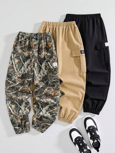 Set de 3 pantalones casuales, cómodos, versátiles y suaves para niño preadolescente, adecuados para la escuela, salidas, deportes, primavera y otoño