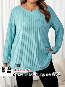 SHEIN CURVE+ Áo thun nữ cỡ lớn có chi tiết nối chữ - màu xanh lá - Xem 8