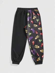Teletubbies X ROMWE Plus Size Women Casual Cute Cartoon Letter Print Drawstring Waist Loose Jogger Sweatpants - Black - View 2