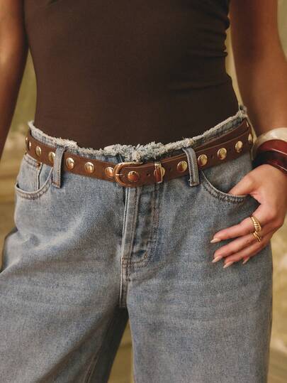 Aralina Plus Size Gothic Style Vintage Studded Metal Buckle Belts, Bohemian Y2K Waist Belts, Fashion Accessory For Maxi Dresses, Jeans, Streetwear, Punk, Music Festivals, Parties, Graduation Summer, School Fall, Autumn, Halloween