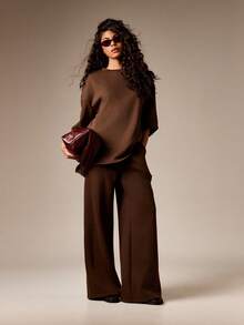 AiiRZ 女士阔腿慢跑裤，宽松版型，抽绳设计，舒适休闲居家裤 - 咖啡棕 - 查看 4