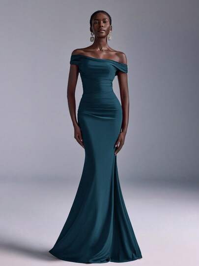 Elitara Elegant Ruched Off-Shoulder Mermaid Dress, Suitable For Weddings, Parties, Vacations, Prom, Bridesmaid (Adult)