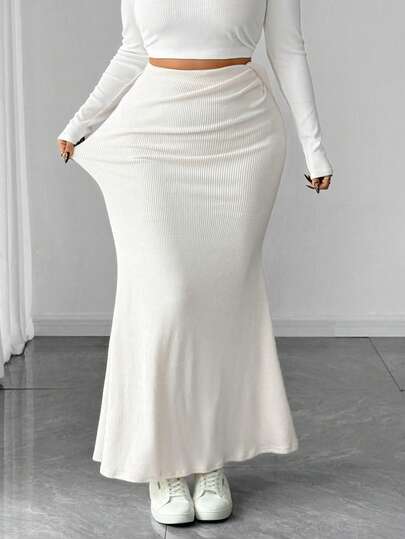 Elenzga Plus Size Elegant Asymmetric Waist Fishtail Cocktail Party Skirt