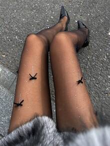 DAZY Women's Fashionable Sexy Semi-Sheer Bow Footless Tights Y2k