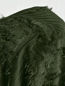 Viva Relle 大码女式纯色重叠V领灯笼袖荷叶边下摆时尚性感连衣裙 - 軍綠色 - 查看 8