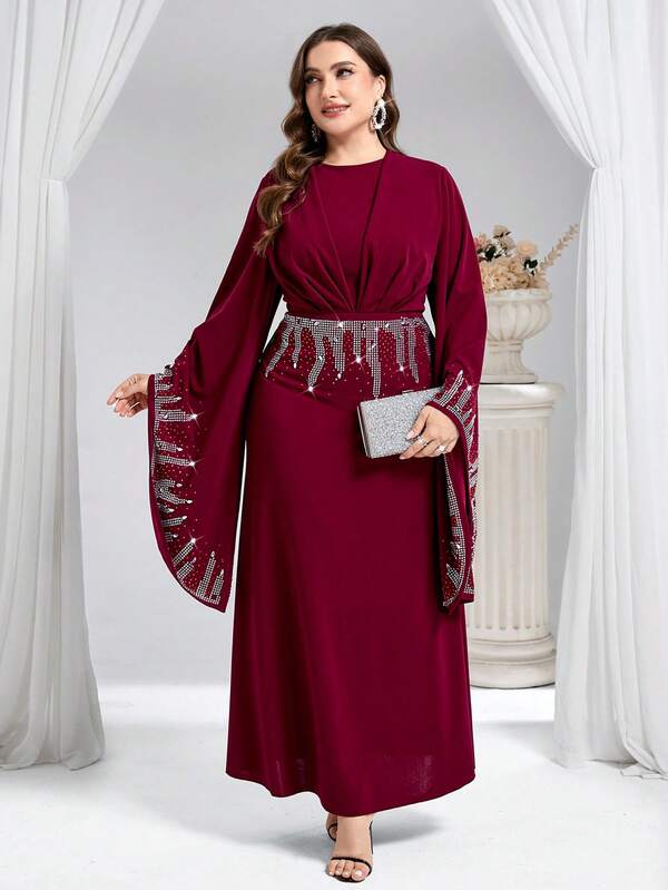 Coutiva Plus Size Women's Formal Evening Gown With Rhinestone Decoration