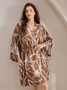 Ocili Áo choàng mềm mại thoải mái họa tiết lá trừu tượng cỡ lớn, dễ mặc, thoải mái cho mùa thu, mùa đông - Màu Khaki - Xem 6