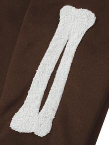 Manfinity EMRG 男士字母印花长袖单排扣休闲翻领夹克黑色棒球夹克，适合万圣节、Y2K、街头时尚、返校季、送给男友的礼物 - 棕色 - 查看 4