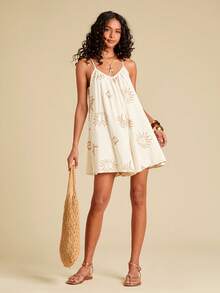 Travachic 女士度假休闲刺绣连体衣 - 杏色 - 查看 3