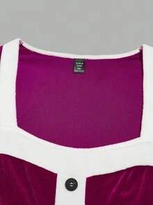 EMERY ROSE Váy nhung dài tay chữ A cỡ lớn cho nữ, thắt eo, thời trang cho tiệc Giáng sinh, lễ kỷ niệm - Màu Hồng Tươi - Xem 3