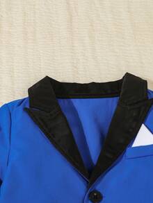 两件套男婴正装套装，撞色翻领假口袋外套和松紧腰裤，适合6个月至3岁宝宝，适合婚礼、演出、派对、生日、圣诞节、毕业典礼等正式场合。 - 藍色 - 查看 5