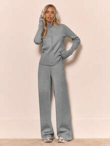 MUSERA Cárdigan de cuello de embudo con cremallera, de punto jaspeado, solo para ropa de estar en casa en invierno, acogedor, trabajo, lindo, elegante, suéter casual de primavera - Gris - Ver 8