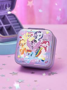 My Little Pony X SHEIN 1件裝卡通角色印花彩色PU皮革便攜旅行珠寶收納盒，附3個項鍊掛鉤、戒指收納格及其他收納隔層，適合居家收納、旅行、通勤，適合女性與青少年，Twilight Sparkle、Rainbow Dash、Pinkie Pie、Applejack、Fluttershy、友誼主題，禮物首選 - 淡紫色 - 查看 3