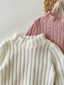 3pcs Baby Girl Cute Solid Color Long Sleeve Bodysuit, Autumn/Winter - Multicolor - View 5