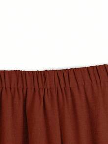 Plus Size Casual 2-Piece Summer Set Including Crew Neck T-Shirt And Solid Color Pants - Redwood - View 6
