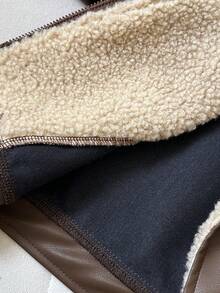 SHEIN Infant Boys' Casual Comfortable Loose Fit Faux Leather Lapel Long Sleeve Jacket, Autumn/Winter - Coffee Brown - View 5