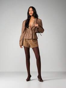 MISSGUIDED Áo khoác blazer nữ có chi tiết xếp ly cài nút phía trước, trang phục công sở chính thức mùa thu đông - màu nâu - Xem 4