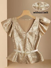 SHEIN Clasi 女式V领蝴蝶袖镀金休闲衬衫