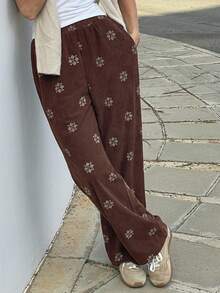 Vivie Lora Women's Geometric Print Loose Wide Leg Pants - Brown - View 1
