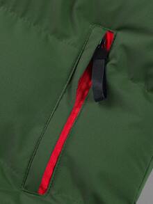 Manfinity Homme 1 pieza Chaleco acolchado con capucha y cremallera de ajuste holgado para hombre - Verde militar - Ver 5
