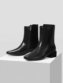 MOTF 侧拉链奢华时尚方头短靴 - 黑色 - 查看 4