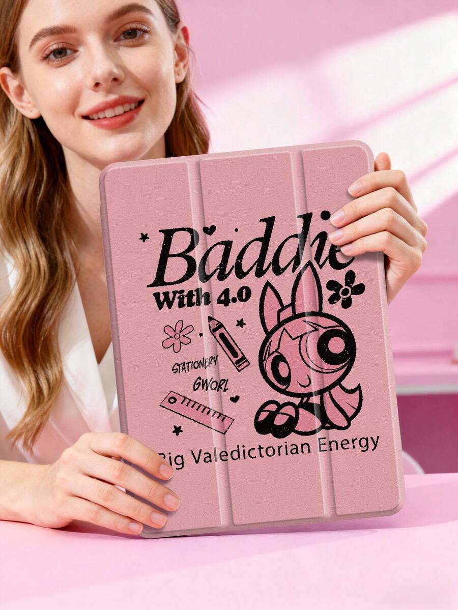 THE POWERPUFF GIRLS X SHEIN 可爱创意卡通花朵图案，高端质感，简约全透明，防震时尚平板电脑保护套，万圣节和圣诞节礼物，兼容三星 Galaxy Tab、iPad 10 代、iPad 7/8/9 代（10.2 英寸） - 彩色 - 查看 1