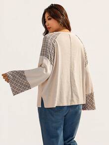 Elaquor Camiseta holgada de manga larga y cuello redondo de punto, estilo casual minimalista y versátil para tallas grandes - Multicolor - Ver 2