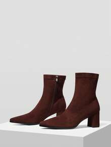 MOTF WOMEN'S SUEDETTE RETRO CHUNKY HEEL MID-CALF BOOTS - Brown - View 4