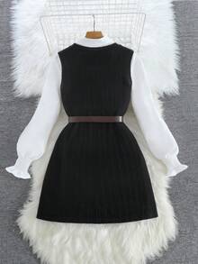 女士休闲针织无袖开衩连衣裙，舒适百搭，适合日常穿着 - 黑色 - 查看 6