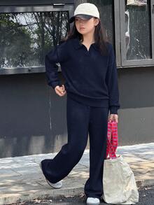 DAZY 少女毛衣套装 - 藏蓝色 - 查看 4