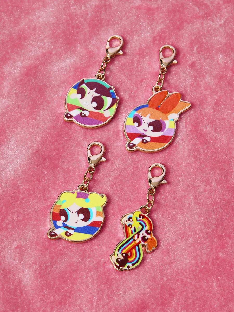 THE POWERPUFF GIRLS X SHEIN 时尚休闲流行卡通元素锌合金钥匙扣 - 金色 - 查看 1