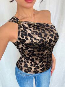 SHEIN Raffinéa Women's Black Sexy Metallic Pleated Sleeveless Bodysuit - Brown - View 4