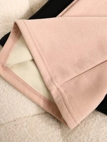 SHEIN 2pcs Tween Girls Thermal Lined California Slogan Embroidered Patch Skinny Flare Pants Set, Casual Everyday Wear, Black & Pink, Autumn/Winter - Pink - View 4