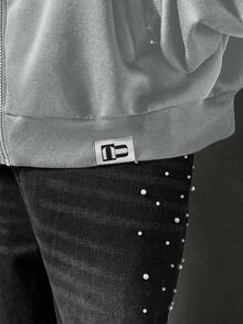 NEON BLANC Men's Fashion Studded Sweatshirt Long Sleeve Hooded Sweatshirt, Suitable For Autumn/Winter - Grey - View 8