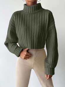 SHEIN Maglione corto casual con collo alto in tinta unita, adatto per autunno/inverno, per donna