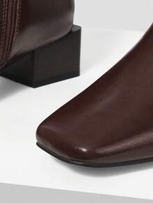 MOTF SIDE ZIPPER LUXURY FASHION SQUARE TOE ANKLE BOOTS FOR CHRISTMAS - Brown - View 6