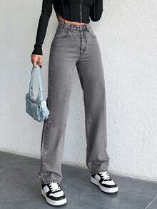 SHEIN Tall 100%Cotton High Waist Straight Leg Jeans