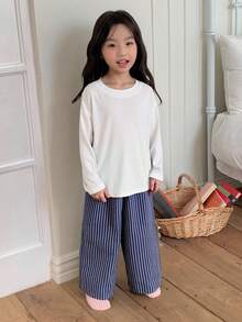 DAZY 2件套女童圆领长袖针织上衣和裤子家居服套装 - 白色 - 查看 2