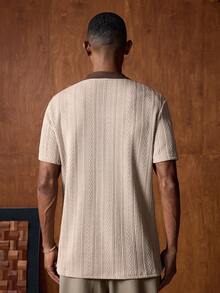 AKNOTIC 男士休闲撞色领短袖Polo衫，夏季 - 卡其色 - 查看 5