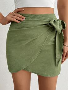 Breezaya 蝴蝶结前开休闲裙 - 现代休闲风 - 度假休闲风半身裙 - 綠色 - 查看 5