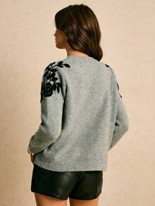 Poéselle Damtröja med rund hals och lång ärm, trendig och avslappnad höst/vinter - Grå - Visa 2