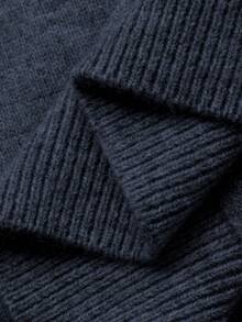 Dazy Plus كنزة صوفية كروشيه فضفاضة بطبعات حرفية ملونة وياقة طاقم، كاجوال للنساء، خريف/شتاء - أزرق بحري - مشاهدة 6