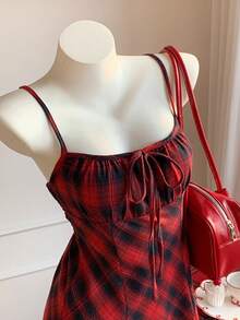 Comfortcana Rochie mini cu bretele și carouri pentru femei