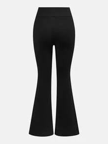 Girlism 2件套少女基础款中筒喇叭裤，黑色和蓝色腰带交叉设计修身休闲喇叭裤套装 - 藍色 - 查看 8