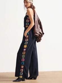 Bohemela 女士休闲针织印花阔腿连体裤 - 黑色 - 查看 2