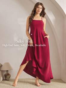 Ocili 舒适宽松无袖连衣裙，秋冬休闲家居服 - 中紫紅色 - 查看 1