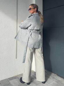Jeta Ari Abrigo holgado casual de manga raglán a cuadros para mujer en otoño/invierno - Gris - Ver 2