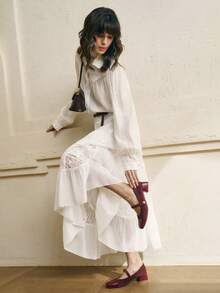 Cévolie 女士秋季新款法式蕾丝拼接浪漫度假裙 - 白色 - 查看 5