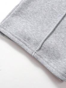 SHEIN 青少年撞色半拉链领罗纹下摆打底裤套装 - 灰色 - 查看 8